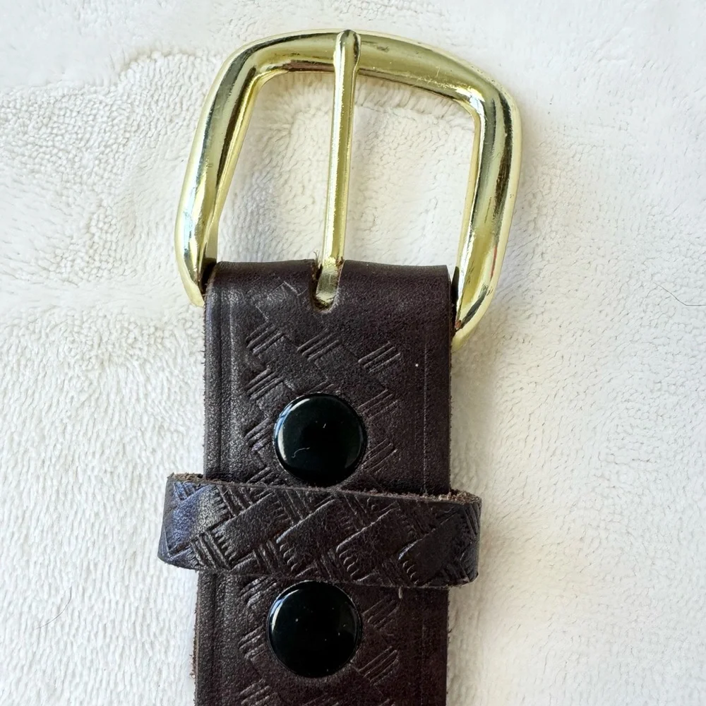 Amish Handcrafted Western Embossed Basket Weave Leather Belt Made in USA Sz 36
